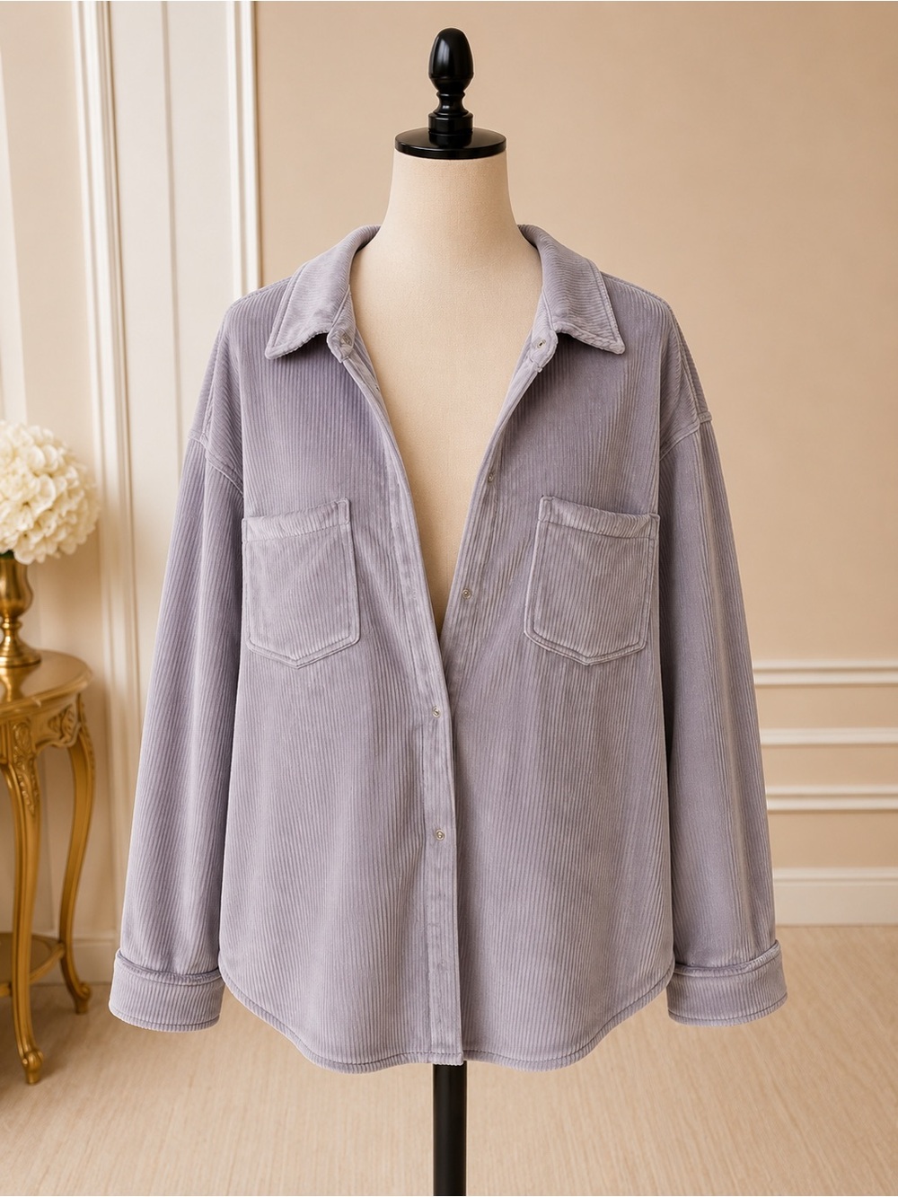 Elie Tahari Lavender Corduroy Snap-Front Shirt